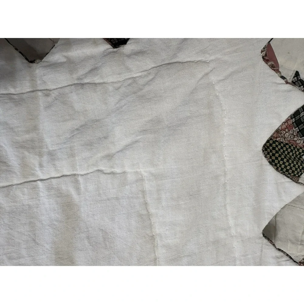 Vtn Handmade Quilt Full Leaves 100% Cotton Cream Sage With Two Shams 76